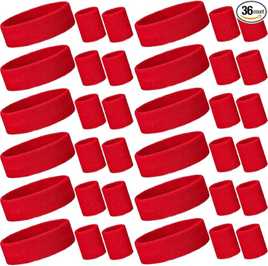 Bememo 36 Pcs Neon Sweatbands Set for Kids Bulk Sports Headband Wristband Set Cotton Terry Basketball Tennis for Students Youth 80s 90s Halloween Costumes Cosplay Glow Party
