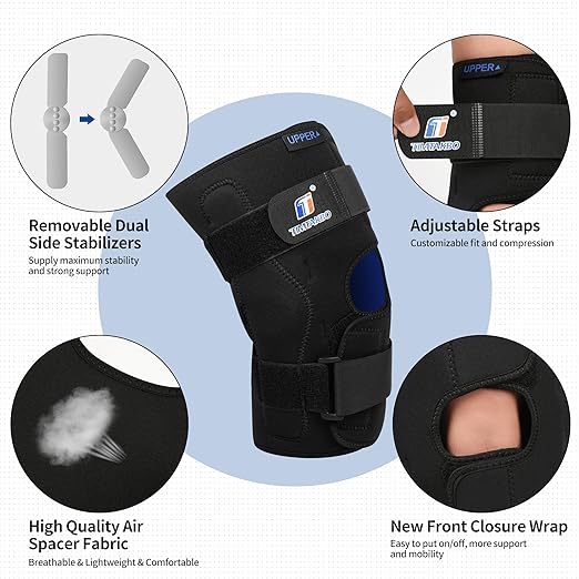 Knee Brace for Men/Women, Hinged Knee Brace with Dual Removable Metal Side Stabilizers Knee Braces for Meniscus Tear Knee Pain Arthritis ACL MCL Injury Recovery Adjustable Knee Support Right Left Leg
