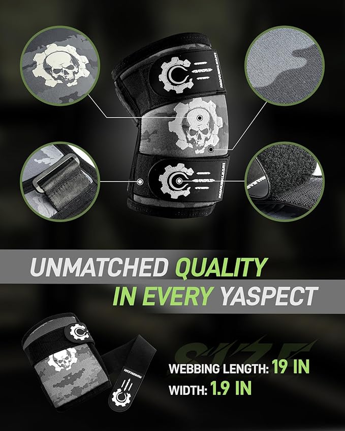 MANUEKLEAR 5mm Neoprene Weight Lifting Elbow Sleeves for Men (1 Pair), Elbow Sleeves Weightlifting Men with 2 Adjustable Compression Straps for Bench and Powerlifting & Weightlifting