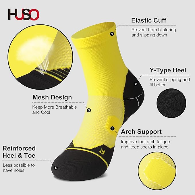 HUSO Compression Ankle Running Socks: Athletic Socks for Men Women with Cushion,Work Hiking Basketball Sport Socks 3 Pairs