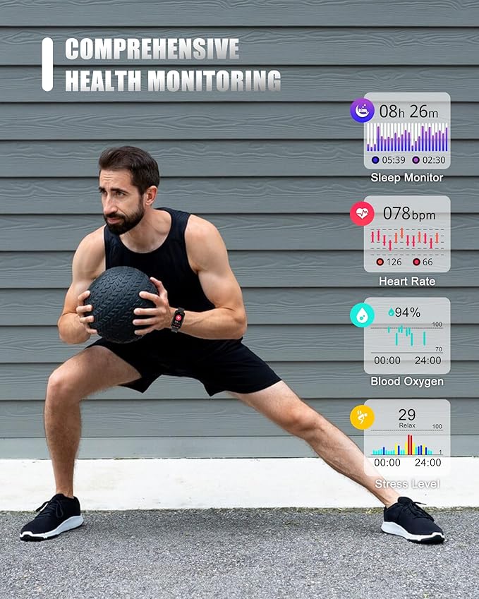 Fitness Tracker, Smart Watch for Women Men with 24/7 Heart Rate/Blood Pressure/Blood Oxygen Monitor,Sleep Tracker,Step & Calorie Counter, IP68 Waterproof Fitness Watches Compatible with Android&iPhone