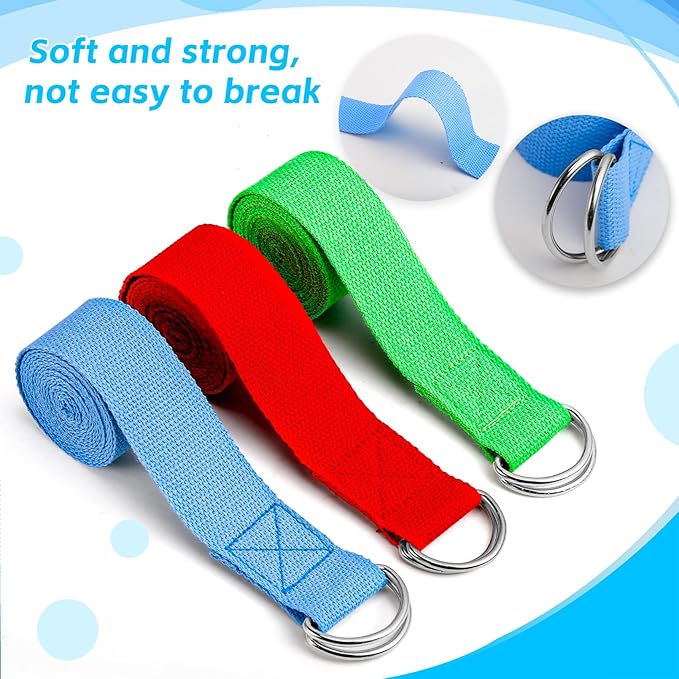 10 Pcs Yoga Strap for Stretching,8 Ft Exercise Adjustable Straps,Yoga Bands with Safe Adjustable D Ring Buckle,Non Elastic Yoga Belt for Pilates Gym Workouts,Physical Therapy,Black