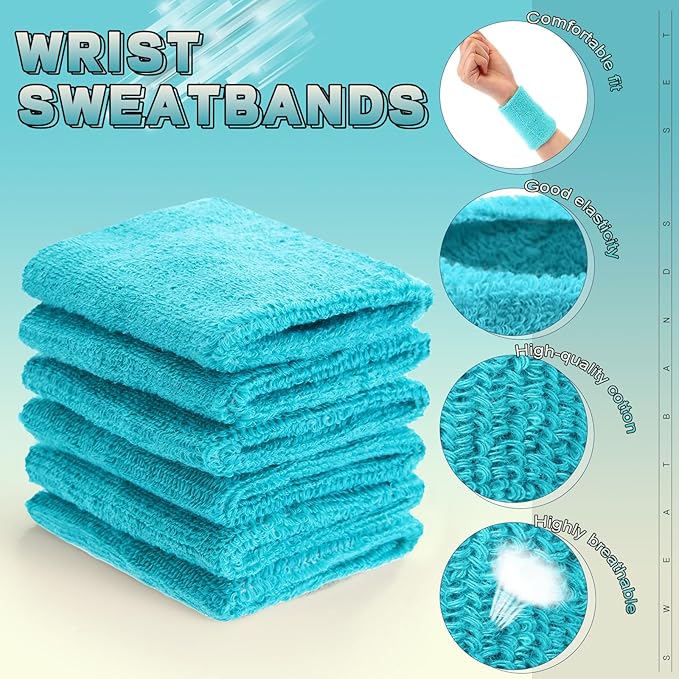 12 Pack Sweatbands Sports Wristband Cotton Sweat Band for Men and Women, Good for Tennis, Basketball, Running, Gym, Working Out