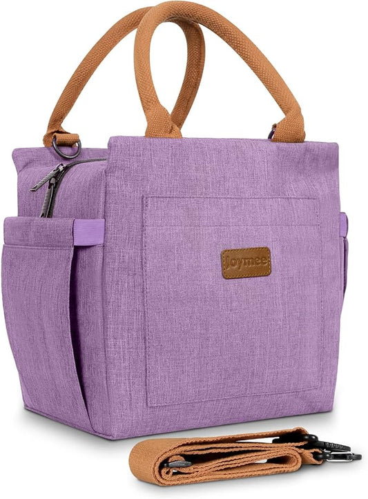 Joymee Lunch Bag Women Insulated Lunch Box with Adjustable Shoulder Strap Large Reusable Leakproof Spacious Cooler Tote for Women Men Adult with Bottle Holder and Side Pockets - Purple