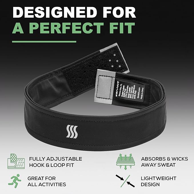 Adjustable Performance Sweat Headband. Hook & Loop Closure, Moisture-Wicking, Non-Slip, Breathable Athletic Headband for Running, Yoga, Gym, and Sports. Unisex Fit