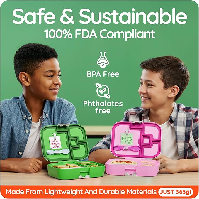 YOOPI Bento Box for Kids, Leak-Proof, BPA-Free School Bento Lunch Box Containers with Compartments. Online Healthy Meal Planning, Durable, Easy-Clean, Eco-Friendly Lunchbox for Girls (Pink).