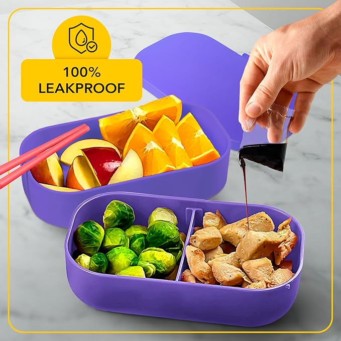 Insulated Stackable Bento Box for Adults with Reusable Chopsticks Japanese Lunch Box Microwavable & Leak Proof Lunch Containers for Men & Women Modern Cute Food Container with Compartments (Lavender)