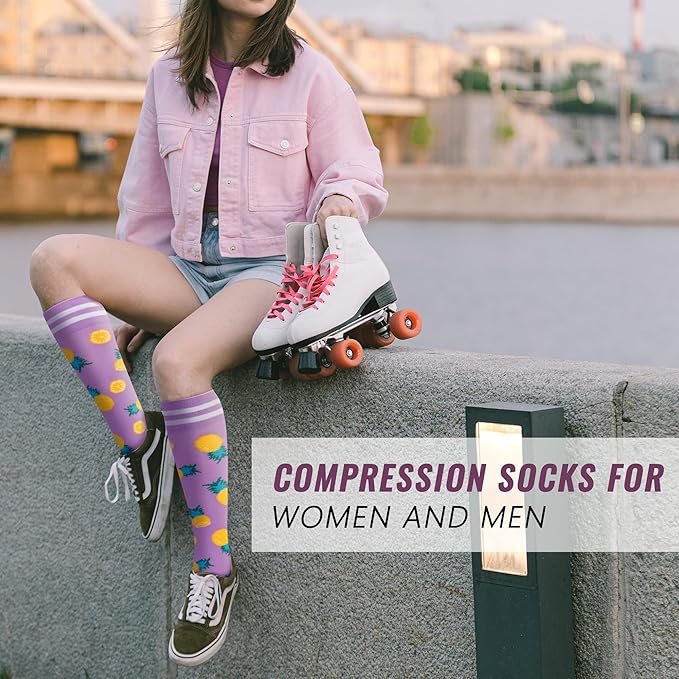 fenglaoda Compression Socks Women Men 4 Pairs, Knee High Support Socks for Running, Sports, Travel, Flight, Nurse