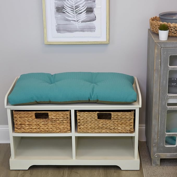 Klear Vu The Gripper Omega Non-Slip Tufted Bench Cushion for Indoor Furniture, Entryway Storage, Bay Window, Corner Nook or Piano Seat, 30 Inches, 08 Teal