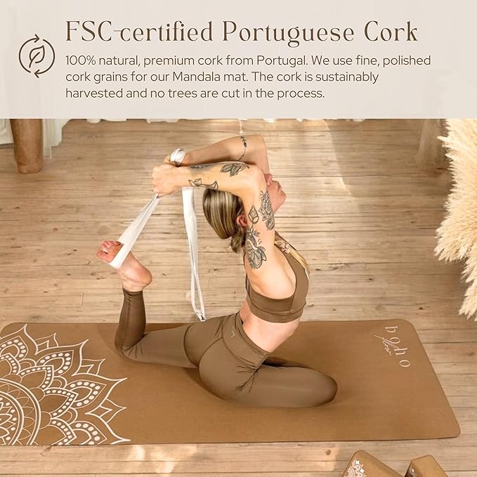 Premium Cork Yoga Mat Large 72"x26" – 5mm Thick Natural Rubber Cushioning - Non Slip Grip for Hot Yoga - Optional Alignment Lines & Elegant Yoga Bag Or Strap