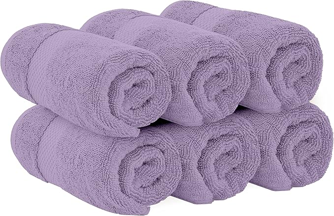 White Classic Luxury Hand Towels for Bathroom-Hotel-Spa-Kitchen-Set - Circlet Egyptian Cotton - 16x30 Inches - Set of 6 (Lavender)