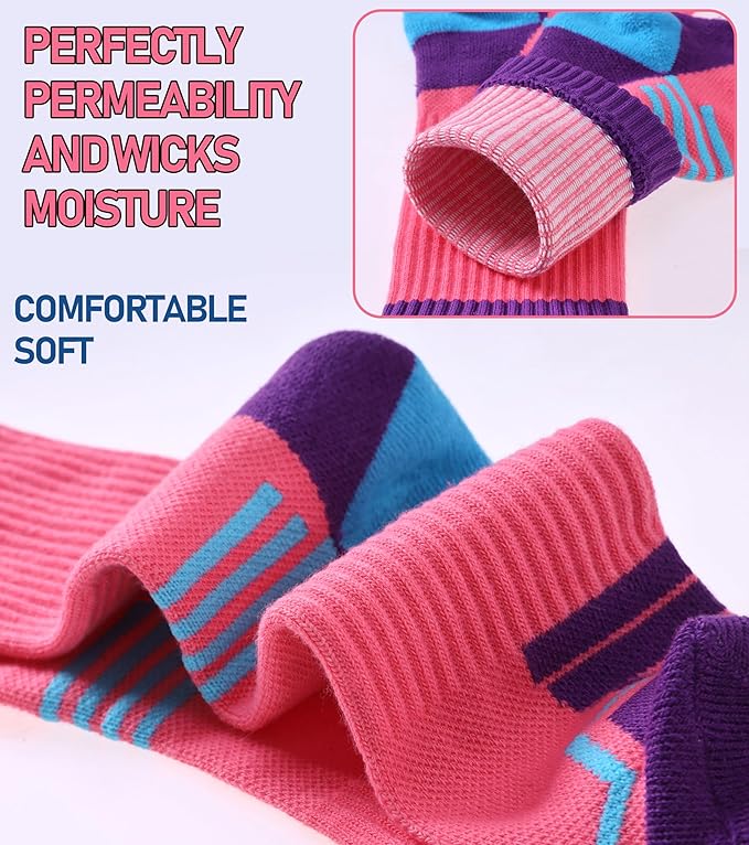 FNOVCO Women's Hiking Walking Running Crew Socks Thick Cushioned Athletic Compression Socks 5 Pairs