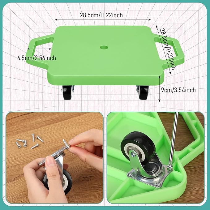 Jerify 4 Pieces Sports Scooter Board with Handles Plastic Casters Floor Sitting Scooter Boards for Kids Children Gym Indoor Outdoor Activities Play Equipment, 11.22 x 11.22 inch