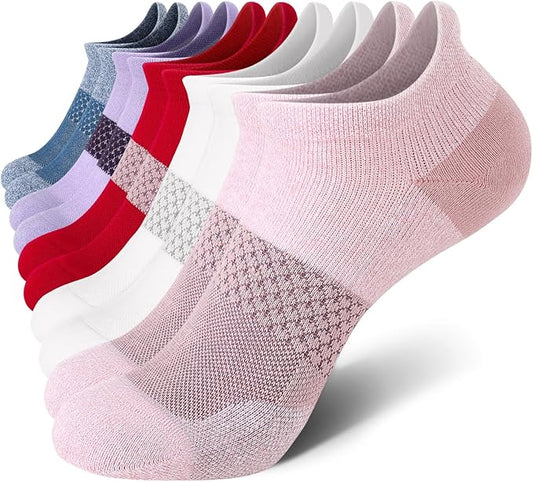 CS CELERSPORT 5 Pairs Women's Ankle Running Socks Cushioned Athletic Sport Socks with Tab