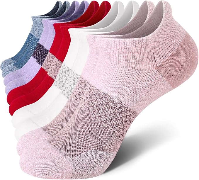 CS CELERSPORT 5 Pairs Women's Ankle Running Socks Cushioned Athletic Sport Socks with Tab