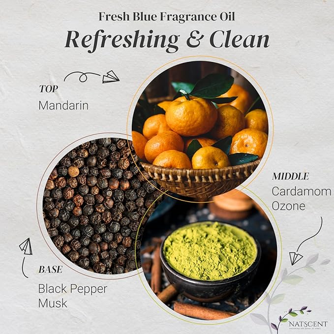 Fresh Blue Essential Oils for Diffusers for Home, Nature-derived Fresh Linen Essential Oil, Long-Lasting & Family-Friendly Diffuser Oils Scents, IFRA Certified, Cold Air & Ultrasonic - 0.33 oz