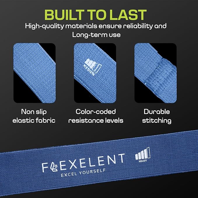 Fabric Resistance Bands for Working Out with 5 Strength Levels - Extra Light to Extra Heavy, Thick Resistance Workout Bands for Legs, Glutes, Hip, Stretching, Strength Training, and Physical Therapy