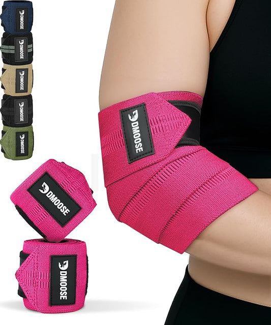 DMoose Fitness Elbow Wraps for Weightlifting (Pair) 40" Adjustable Brace for Joint Support, Pain Relief & Tendonitis - Elbow Straps for Weight Lifting, Bench Press & Gym Workouts, Band for Men & Women