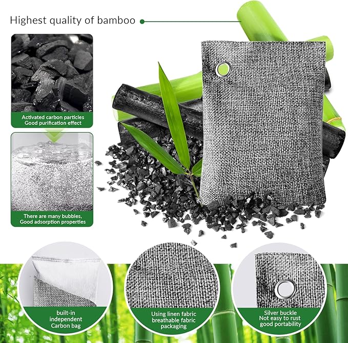4 Pack charcoal odor absorber,Bamboo Charcoals Air Purifying Bag Charcoals Deodorizer Eliminator for Strong Odors in Car, Closet, Shoe, Basement (100G*4 Pack Gray-4, Unscented)