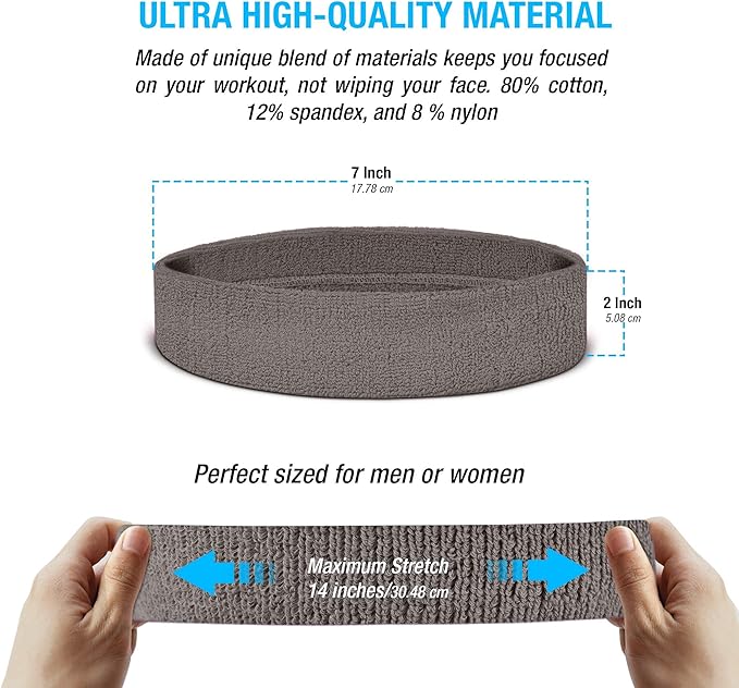 Suddora Sweatbands Set, Moisture Wicking 2 Wristbands and 1 Headband, Breathable Terry Cloth Athletic Bands for Basketball, Tennis, Yoga, Gym, Sweat Bands for Costumes and Cosplay