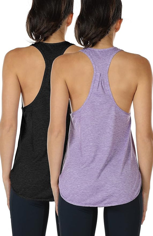 icyzone Women's Racerback Workout Athletic Running Tank Tops Loose Fit (Pack of 2)