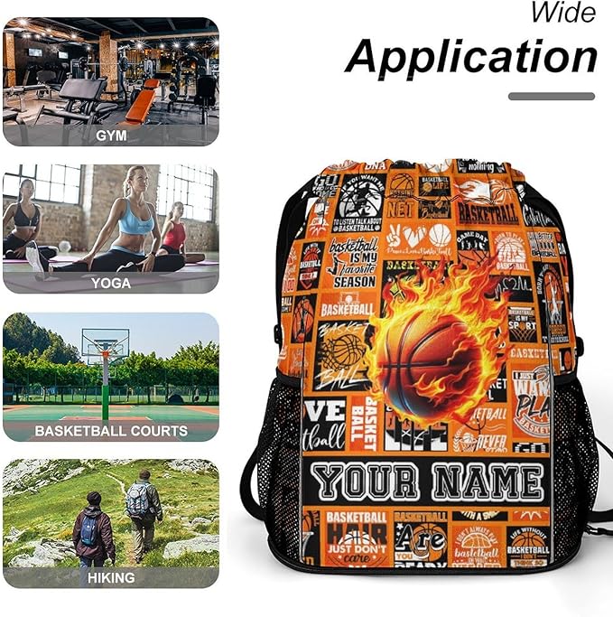 Custom Basketball Drawstring Backpack - Cool Cinch Sack, String Backpacks with Pocket for Kids Women Men Boys Girls for Gym Outdoor Sports Travel Athletic Drawstring Bag - Lightweight/Foldable