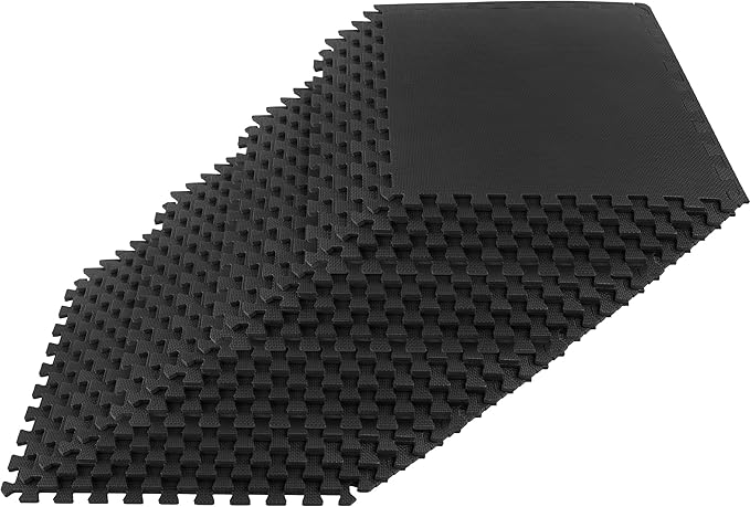 EVA Foam Mat Tiles 24-Pack - 96 SQ FT of Interlocking Padding for Garage, Playroom, or Gym Flooring - Exercise Mat or Baby Playmat by Stalwart (Black)