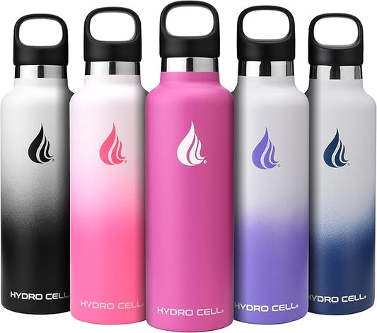 HYDRO CELL Stainless Steel Water Bottle with Straw & 2 Standard Mouth Lids (32oz 24oz 20oz 16oz) Keeps Liquids Hot or Cold w/Double Wall Vacuum Insulated Leak Proof Sport Design (Fuchsia 24oz)