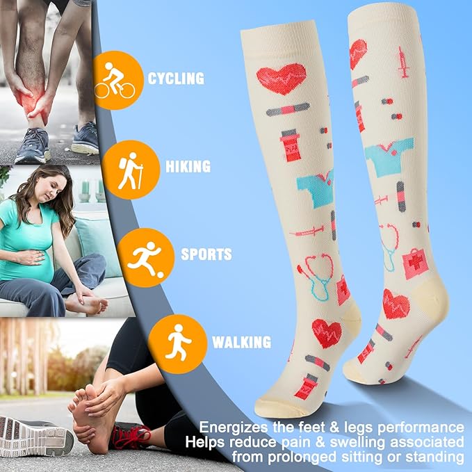 bropite Halloween Compression Socks for Women & Men-Pumpkin Ghost 6 Pairs 20-30mmhg Support Running Nurse Travel