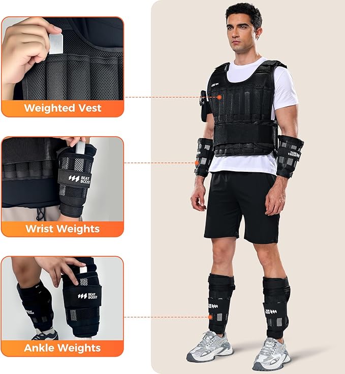 Weighted Vest Men 20lb/30lb/40lb/50lb/60lb Adjustable Weight Vest with Steel Plates Weights for Walking Strength Training Running Workout