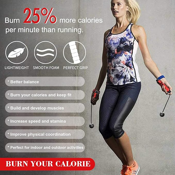 Redify Weighted Cordless Jump Rope for Fitness[Suitable for Different Ages and Levels] Ropeless Jump Rope for Boxing MMA WOD Training, BOD Rope Beachbody MBF,High Speed Rope Skipping for Narrow Space