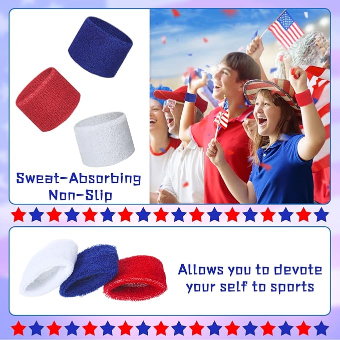 Leyndo 72 Pcs Wrist Sweatbands Bulk for Kids Field Day Cotton Terry Sweat Bands Sports Fan Wristbands Kids for Summer Camp Student Football Team Competition Party