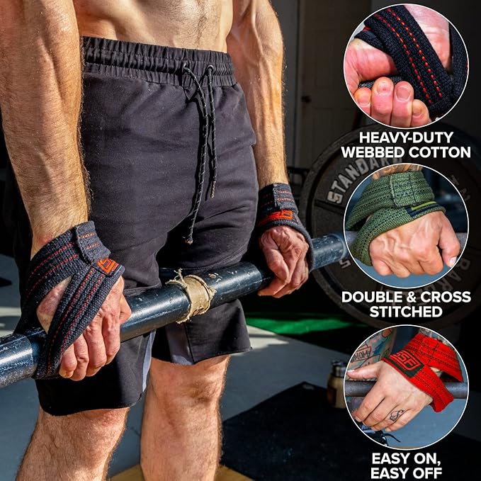 SERIOUS STEEL FITNESS Red Figure 8 Lifting Straps | Deadlift & Strongman Axle Straps - 3 Sizes