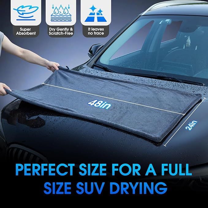 Car Drying Towel, 48"x24" Extra Large Twisted-Loop Car Cleaning Towel,1300GSM Super Absorbent, Streak Free Microfiber Cleaning Cloth for Cars, Trucks,Full-Sized SUVs