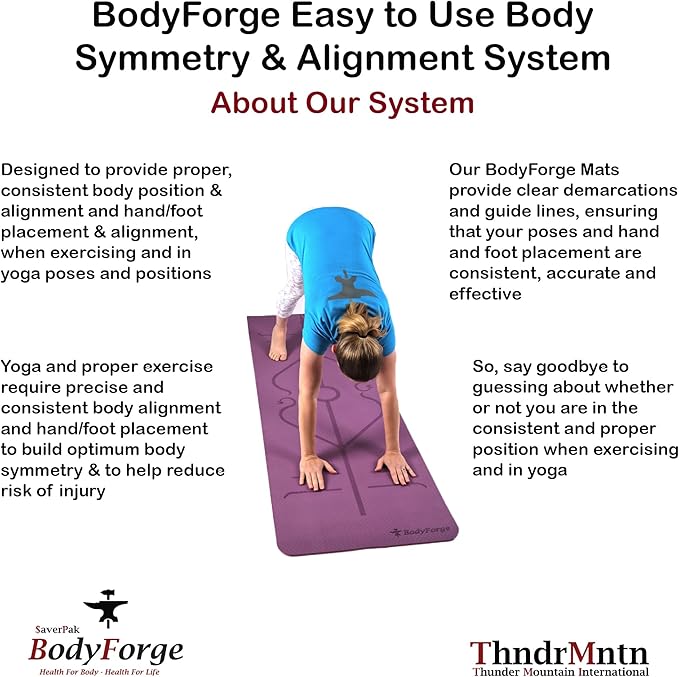 BodyForge Yoga Mat Thick Exercise Mat Thick 8mm TPE Eco-Friendly with Alignment Marks Non-Slip Extra Thick High-Density for Women and Men Workout Pilates