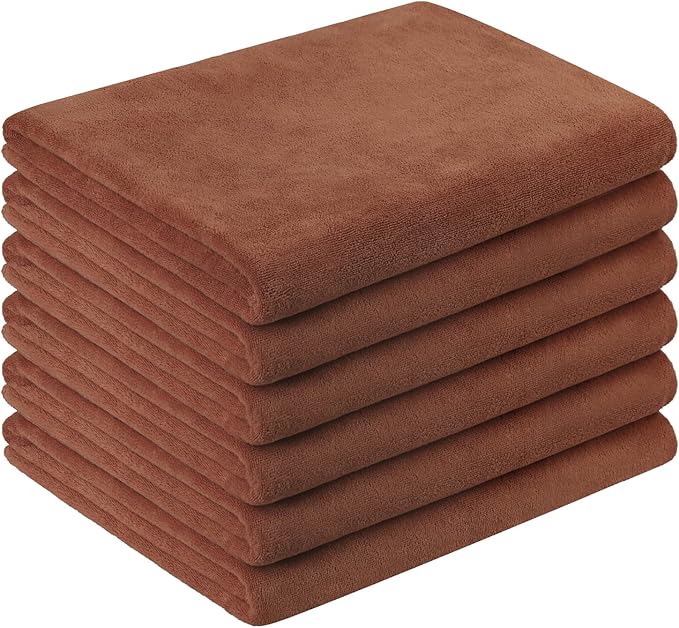 JML Microfiber Bath Towels, Bath Towel Set for Adult Men Women, 6 Pack,30" x 60", Oversized, Soft, Super Absorbent and Fast Drying for Bathroom,Sport, Fitness, Yoga (Brown)