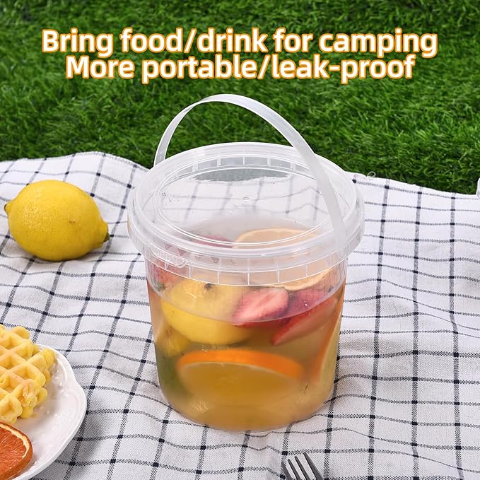 SHPii 48 oz Ice Cream Tub with Lid, Tamper Proof, BPA Free, Freezer and Microwave Safe Food Storage Container, Reusable Airtight Container, Leak Proof Tub for Snacks Deli Fruits, Drinks.(10 pack)