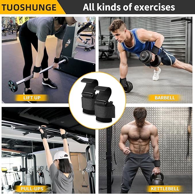 GPANDAG Weight Lifting Hooks for Men and Women(Pair), 330 LB Heavy Duty Gym Lifting Wrist Strap Hook for Deadlifts, Pull-Ups, Strength Training, 0.4inch Grip Weightlifting Hooks for Teen