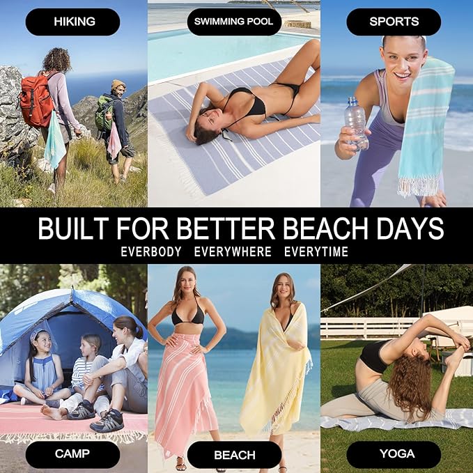 2 Packs Cotton Turkish Beach Towels Quick Dry Sand Free Soft Absorbent Extra Large Xl Big Blanket Adult Oversized Bath Pool Swim Towel Lightweight Thin Sandless Fast Drying Compact No Sand Packabl