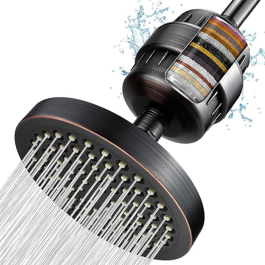 Filtered Shower Head, High Pressure Rain Shower Head Filter Set for Hard Water Removes Chlorine and Harmful Substances (Oil Rubbed Bronze)