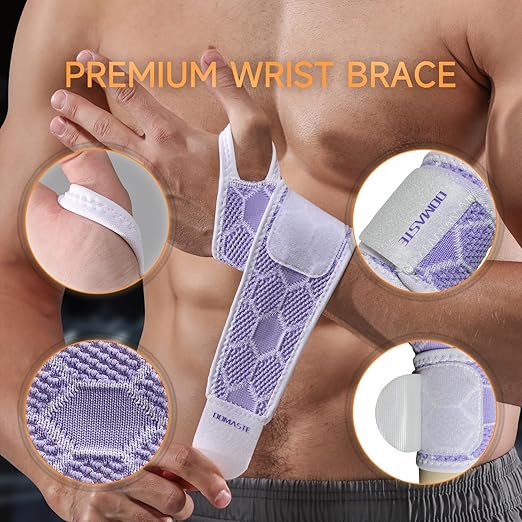 Sport Slim Wrist Wrap - Wrist Brace for Carpal Tunnel Relief, Neoprene-Free Compression Wrist Support for Workout, Adjustable Wrist Guards Fit Right Left Hand(Violet, Pack of 1)