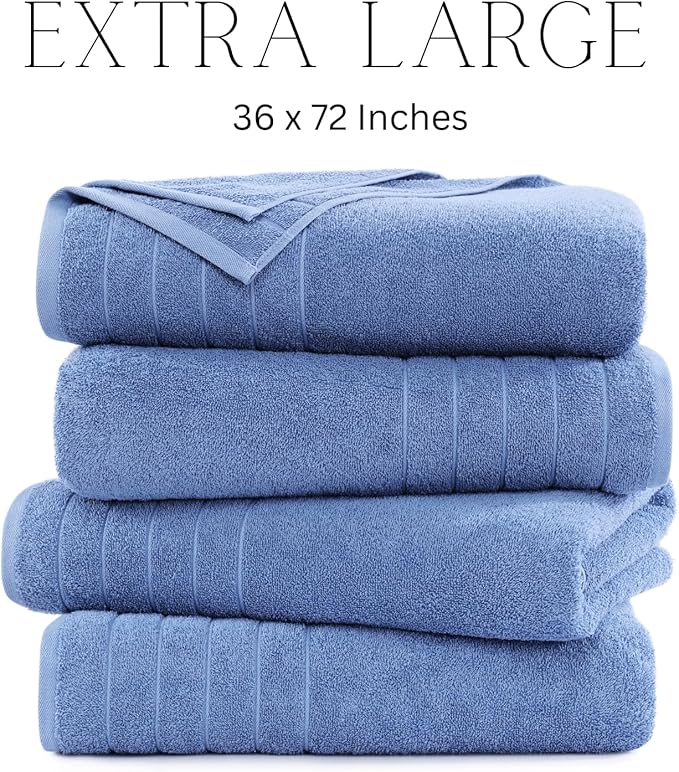 Casa Platino Bath Sheet Set, 4 Pack (36"x 72"), Hotel Towels, 100% Ring Spun Cotton, Absorbent, Quick Dry, Soft - Cerulean Blue
