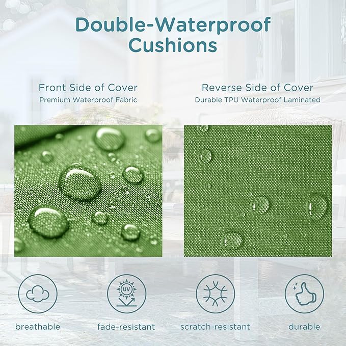 Codi Outdoor Bench Cushion 48 inch, Double Waterproof Patio Furniture Cushions Replacement for Swing, Porch, Couch, 48x18x3'', Green