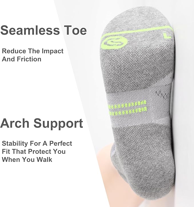 CS CELERSPORT 6 Pack Men's Running Ankle Socks with Cushion, Low Cut Athletic Sport Tab Socks