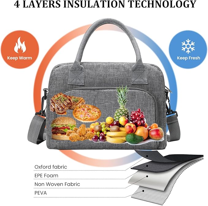 Insulated Lunch Bag for Women Men Large Reusable Lunch Box Adult Leakproof Portable Cooler Tote Bags for Work Picnic