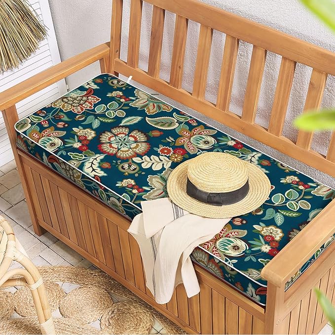 Outdoor Bench Cushion, Patio Furniture Cushion 48 x 18 x 3 Inch, Water Resistant Garden Sofa Swing Pad Settee Loveseat Couch Replacement Cushion, 1 Pack,Peacock Blue