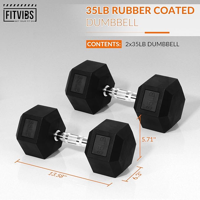 Hex Rubber Coated Dumbbells Hand Weights Pairs for Exercises and Fitness and Home Gym, Pairs