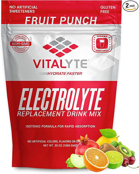 Vitalyte Electrolyte Powder Drink Mix, Isotonic Electrolyte Hydration Mix, Gluten Free Post Workout Powder Mix, Pack of 2, 35 oz. Each, Fruit Punch Flavor