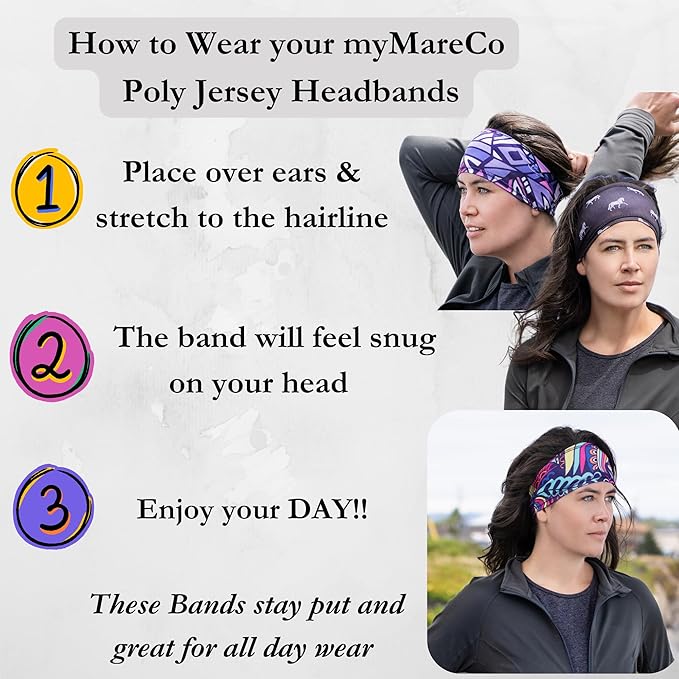 Equestrian Headbands Designed to Wick Moisture and Protect Hair Under Helmets, for Horseback Riding, Biking, and Securing Ear Buds