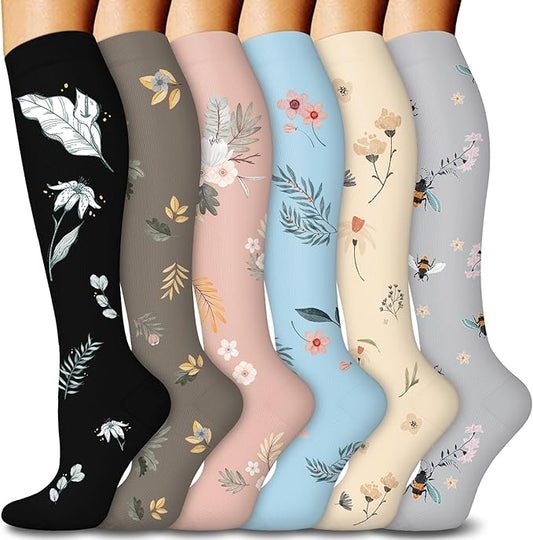 FuelMeFoot 6 Pairs Compression Socks for Women & Men 15-20mmHg Graduated Support Knee High Socks for Nurses, Travel, Athletic